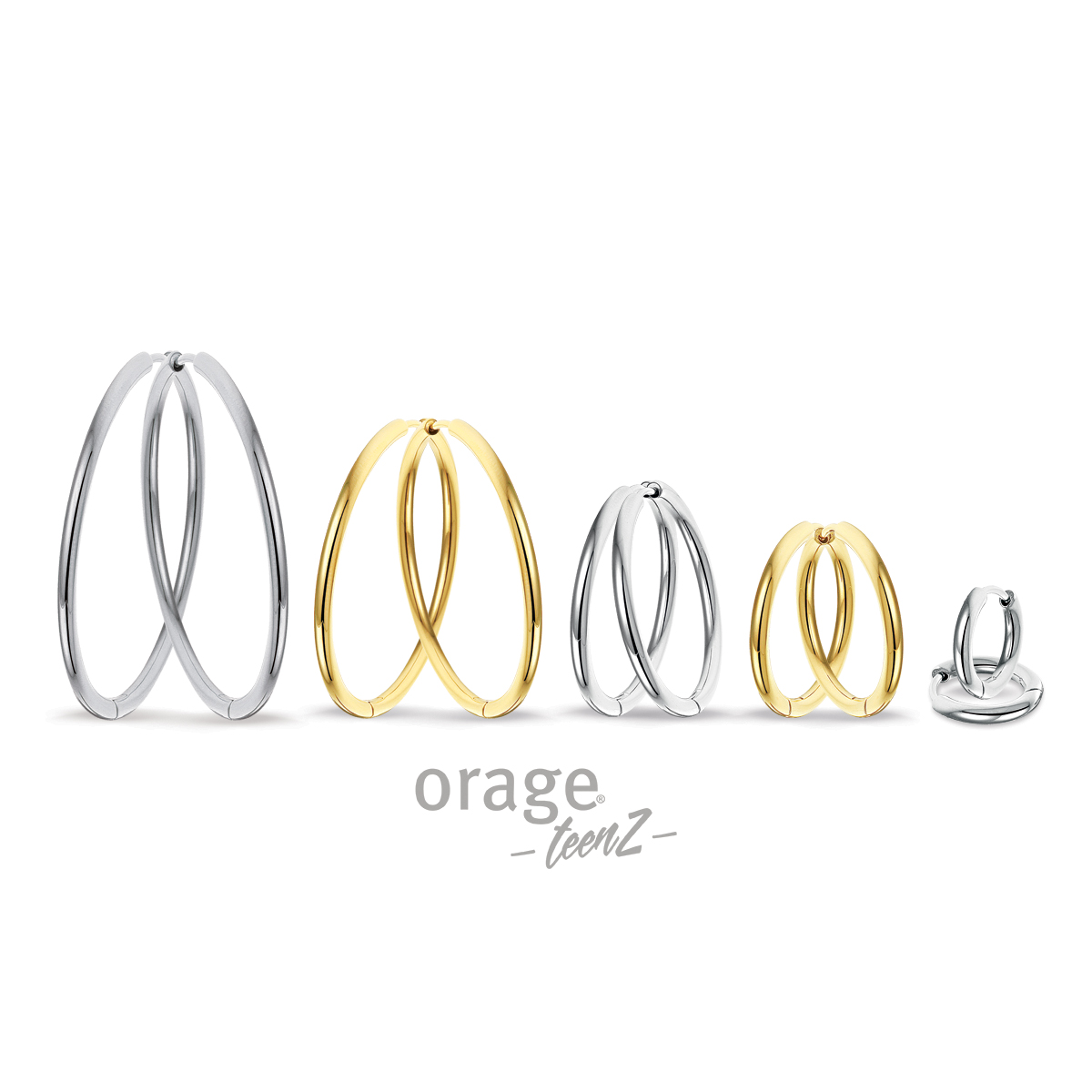 Orage Teenz oorringen zilver, verguld (op de foto het derde paar oorringen maar dan in goudkleur) - Diameter: 30 mm