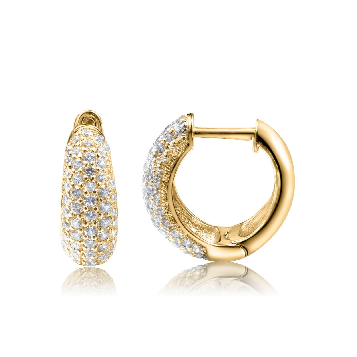 14k geelgouden bolle klapcreool , met diamant pavé bezet