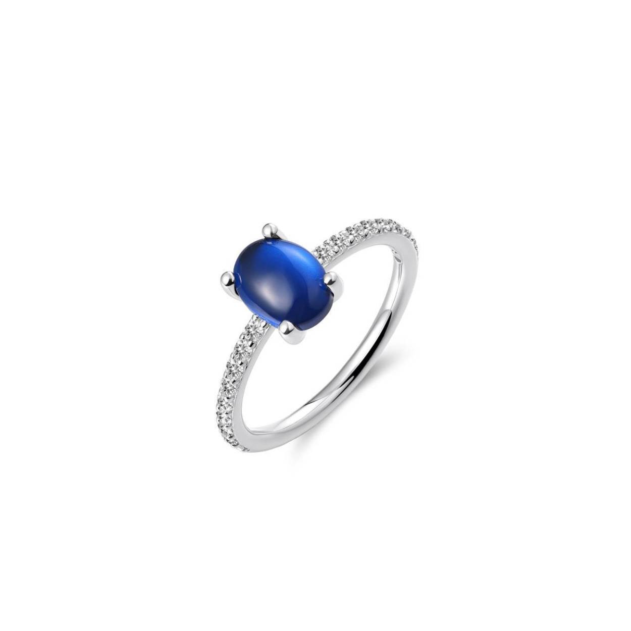 Zilver Gerhodineerde Ring met Blauwe Steen R472B-56R