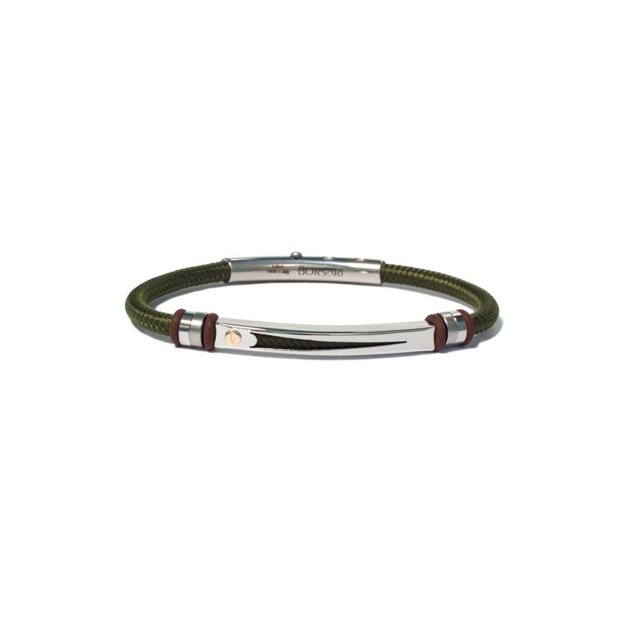 Borsari Gioielli armband 'Nautico' olive green 19 cm + 2 standen
met 18 krt. rosé gouden applicatie
