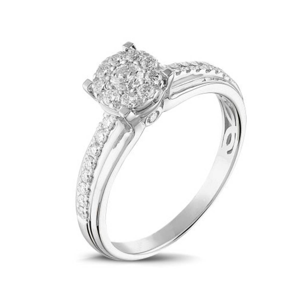 14kt. Witgouden briljantring met zijstenen, 1-0.13/36-0.34ct G/SI