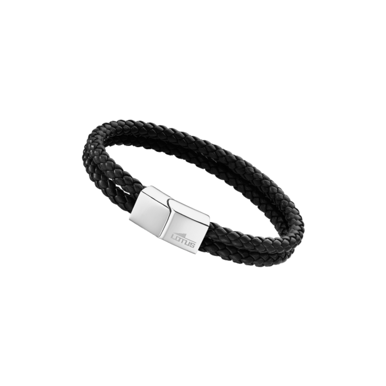 Dubbele gevlochten armband in zwart leder - Stalen magnetische sluiting - Lengte: ca 22,8 cm