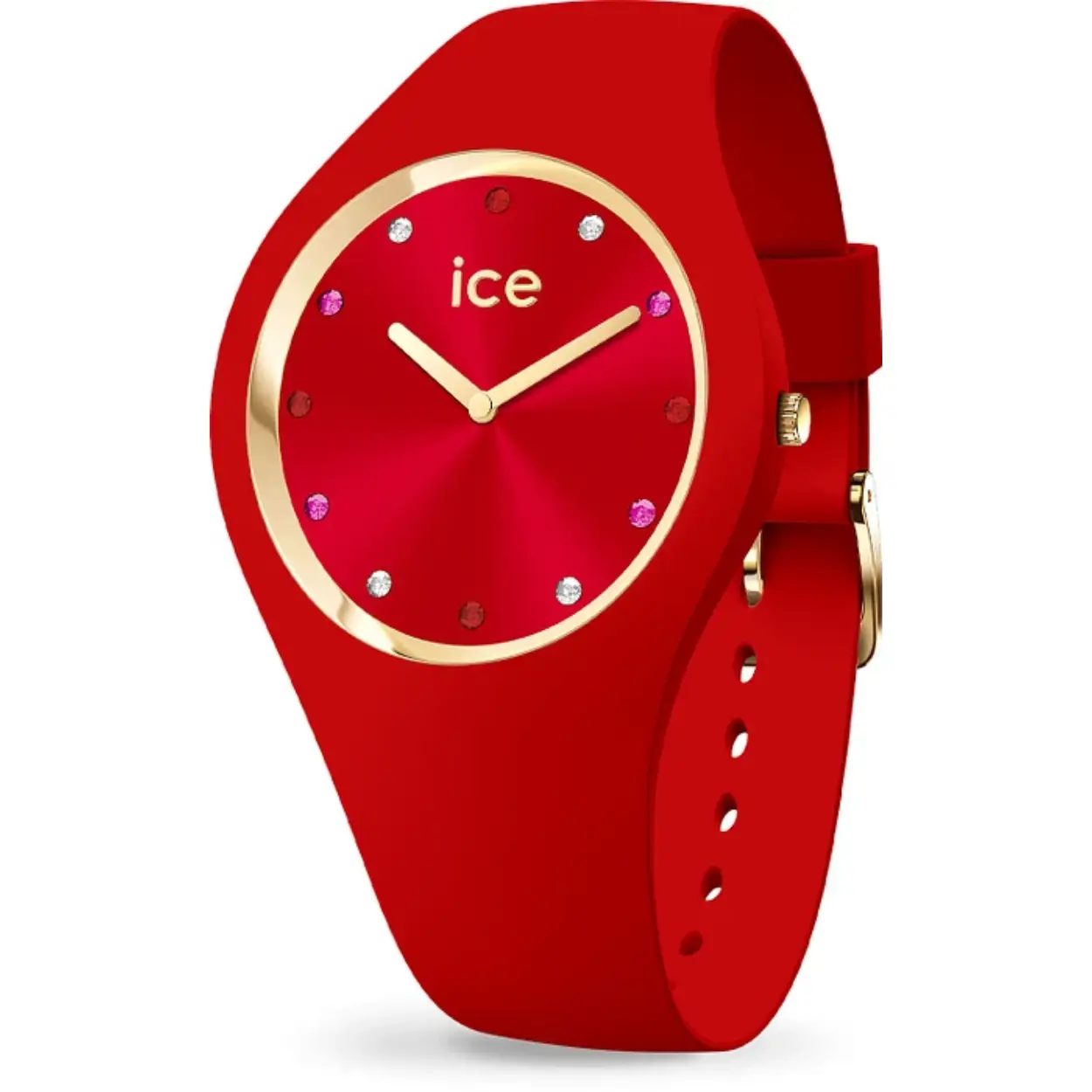 De ICE WATCH COSMOS 022459 is een prachtig horloge met een opvallend design en een sportieve uitstraling. Dit horloge heeft een analoge tijdaanduiding en werkt op een quartz uurwerk, wat zorgt voor een nauwkeurige en betrouwbare tijdweergave.

De diameter van de behuizing is 34 mm en de hoogte is 10 mm, waardoor dit horloge perfect is voor zowel mannen als vrouwen. De vorm van de behuizing is rond en de kleur is een opvallend rood, gemaakt van duurzaam kunststof. De wijzerplaat heeft dezelfde rode kleur en is gemaakt van hoogwaardig mineraalglas, wat zorgt voor een krasbestendig en helder oppervlak.

De band van de ICE WATCH COSMOS 022459 is ook rood en gemaakt van comfortabel siliconen materiaal, waardoor het horloge prettig om de pols te dragen is. De band sluit met een handige gesp, waardoor het horloge gemakkelijk om en af te doen is.