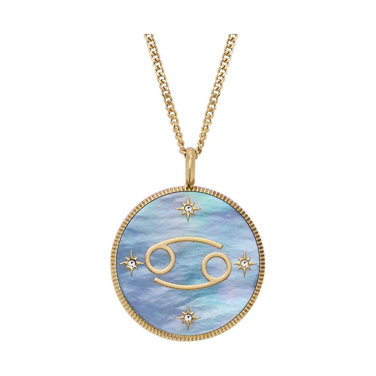 Kies voor een persoonlijk sieraad met deze ketting met sterrenbeeld uit onze Written in the Stars collectie. De stralende goudkleurigige roestvrijstalen ketting en zwarte parelmoeren hanger geven elke look een moeiteloos vleugje luxe. Een elegante toevoeging aan elke sieradencollectie.