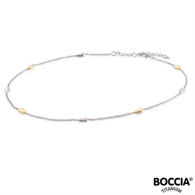 Titanium collier (mat/glanzend), deels gold-plated met een lengte van circa 42 cm + 5 cm verlenging.