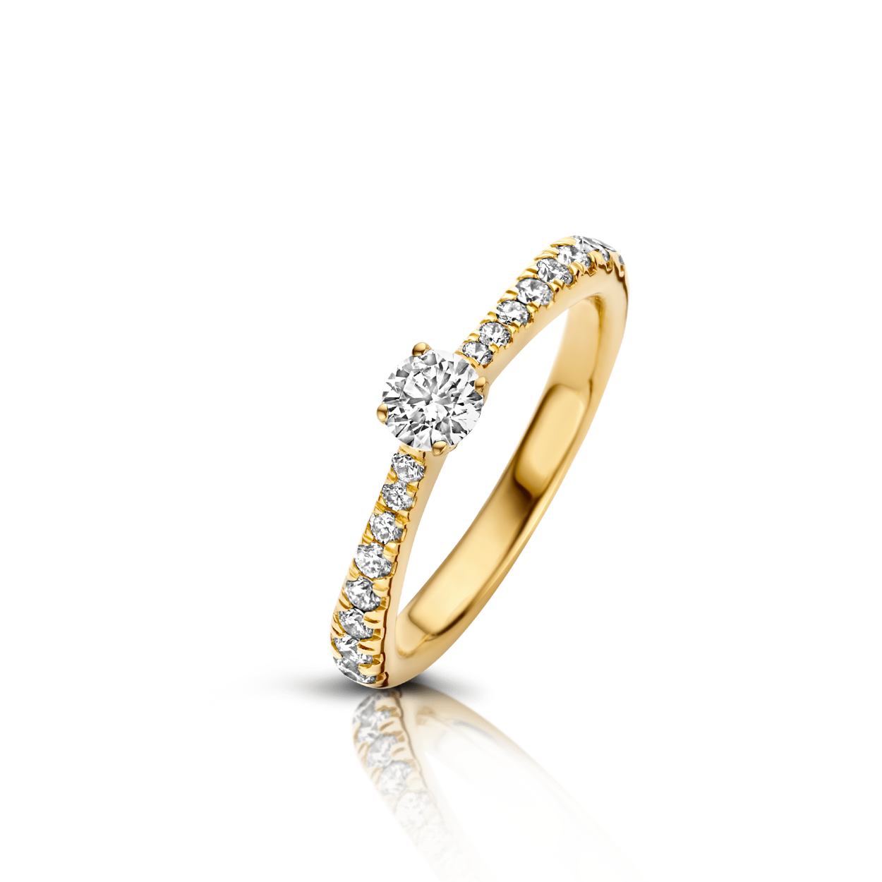 18kt. Geelgouden briljant ring, 16-0.40 H/Si + 1-0.60G/Si2 GIA