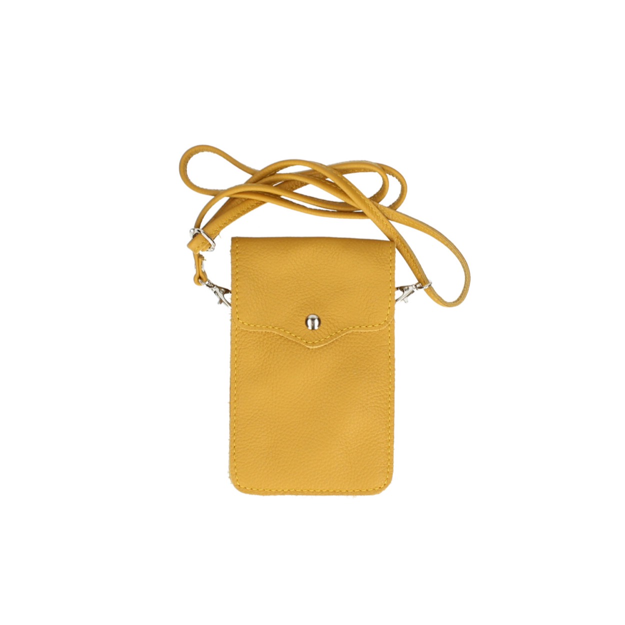 Telefoontasje met twee vakken. Het tasje wordt gesloten met een lichte magneet sluiting.
Schouderriem is afneembaar waardoor u ook een lange modische schouder riem eraan kunt zetten.

Afmetingen:
Hoogte 20cm x breed 12cm x 1 cm diep