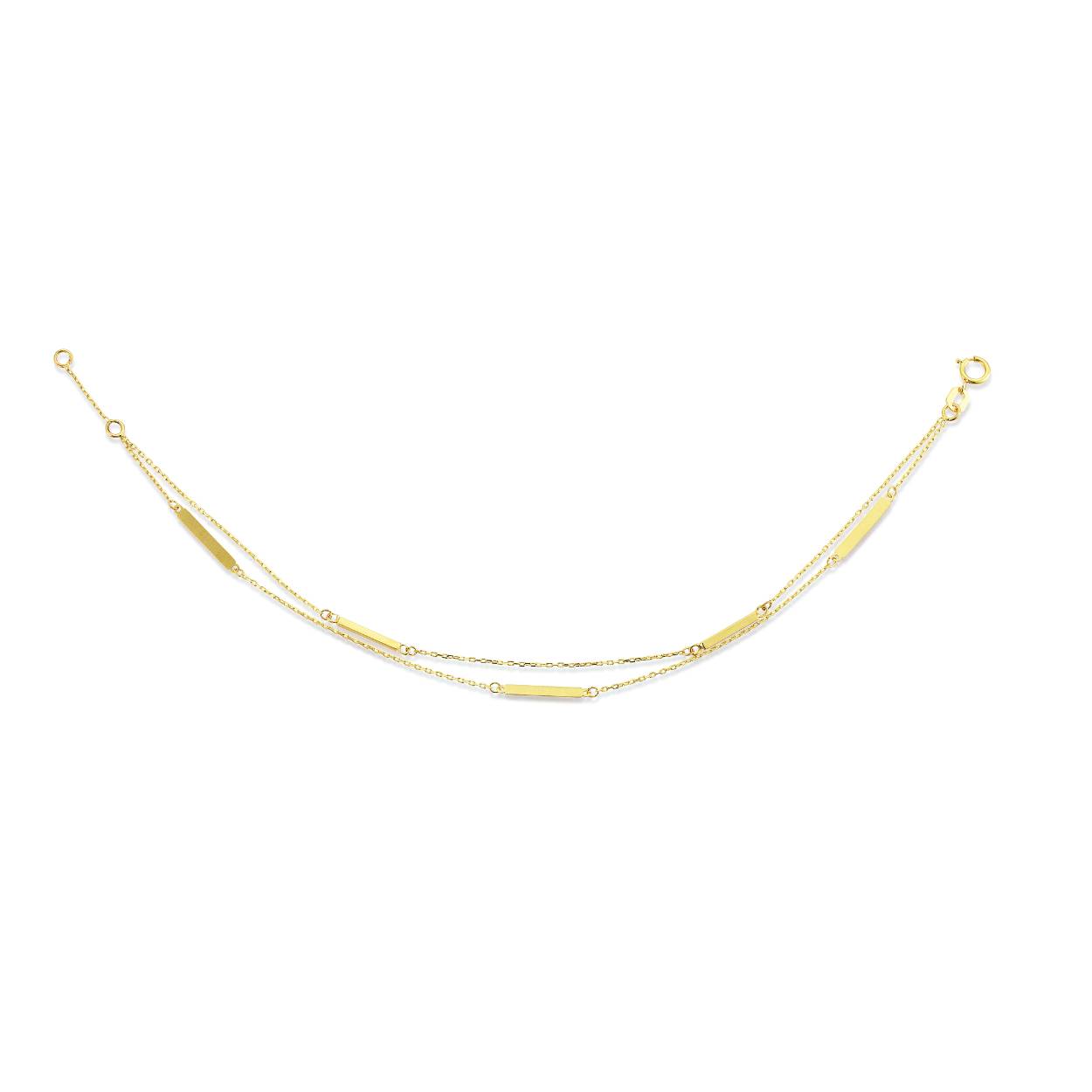 Gouden armband met staafjes twee rijig.