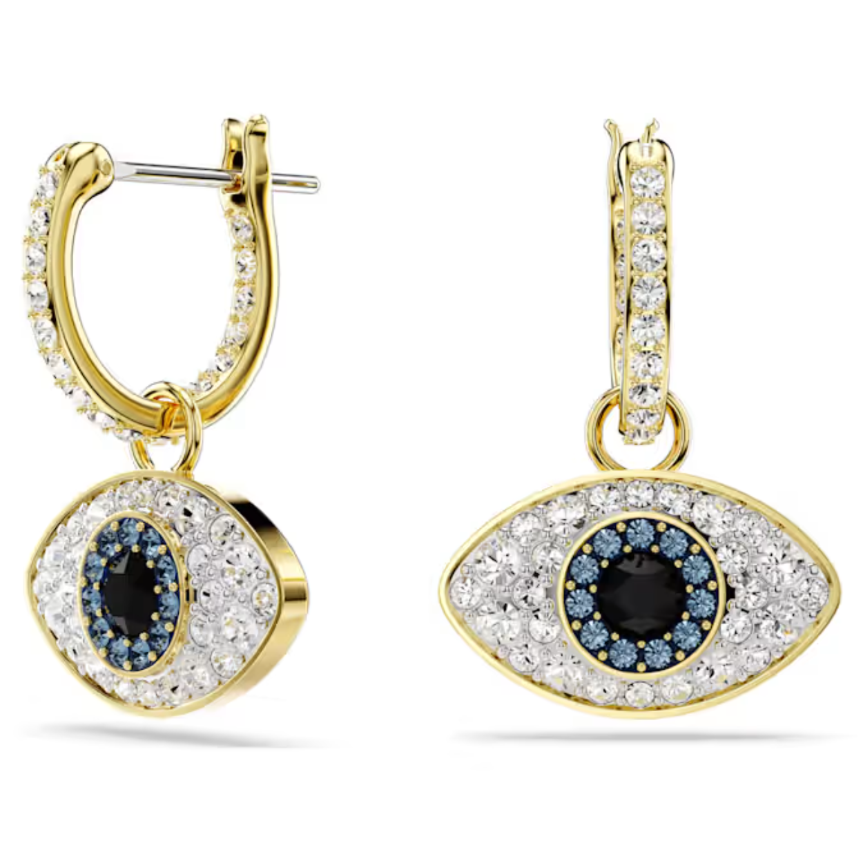 Stem af op uw spirituele kant met deze Symbolica-oorbellen. De koepelvormige boze oogmotieven hangen aan klassieke pavé oorringen en zijn versierd met heldere, blauwe en zwarte pavé. Deze oorbellen spelen in op het traditionele symbool en geven elke outfit een vleugje mystieke glamour.