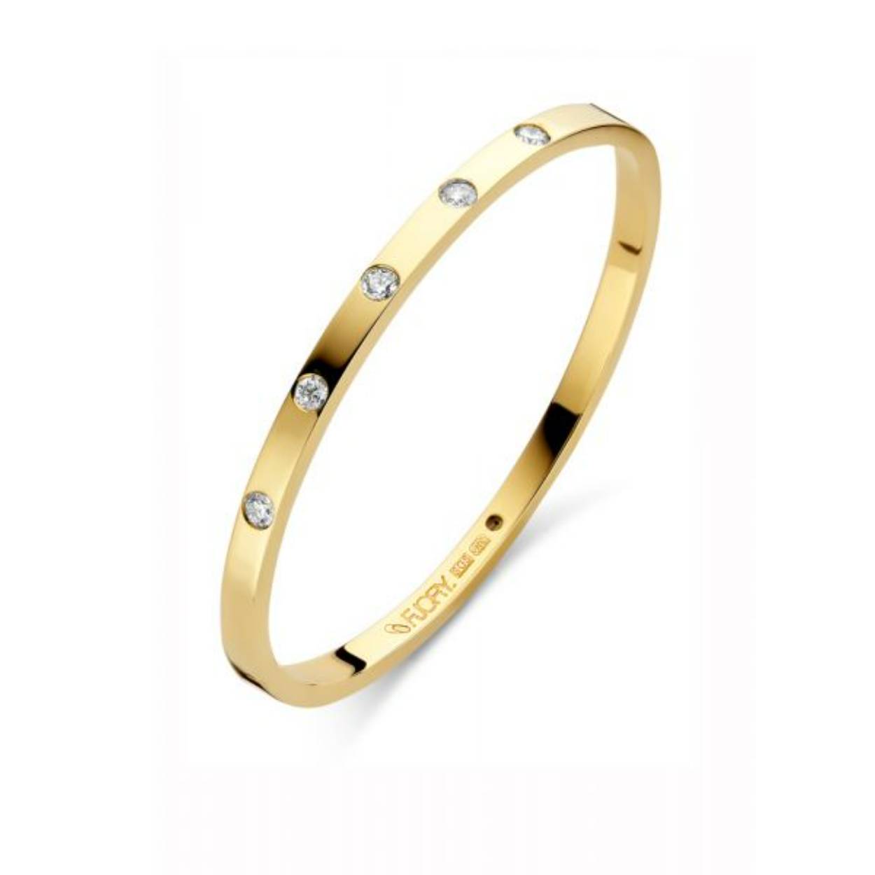 Fjory goud met zilver kern, bangle vlak 4mm, 5x0.10=0.50ct 