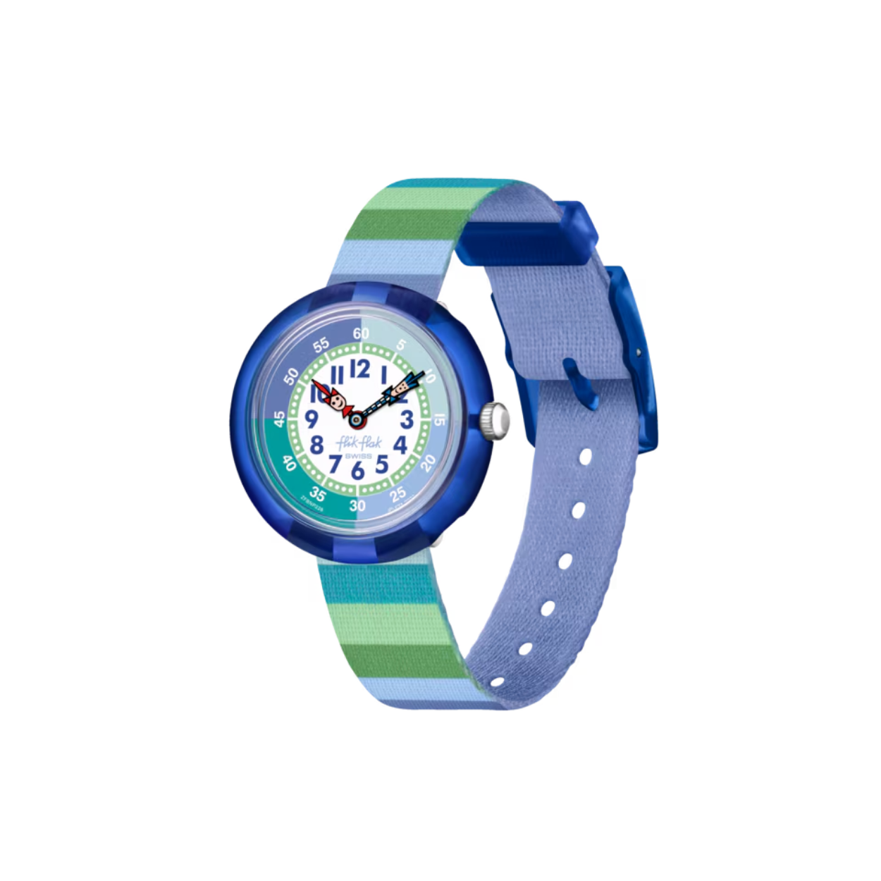 Het educatieve STRIPY GREEN horloge voor kinderen, met een strak patroon van alle tinten groen, is een geweldig cadeau! Met de kleurrijke wijzers op de wijzerplaat wordt leren klokkijken gemakkelijk en leuk!