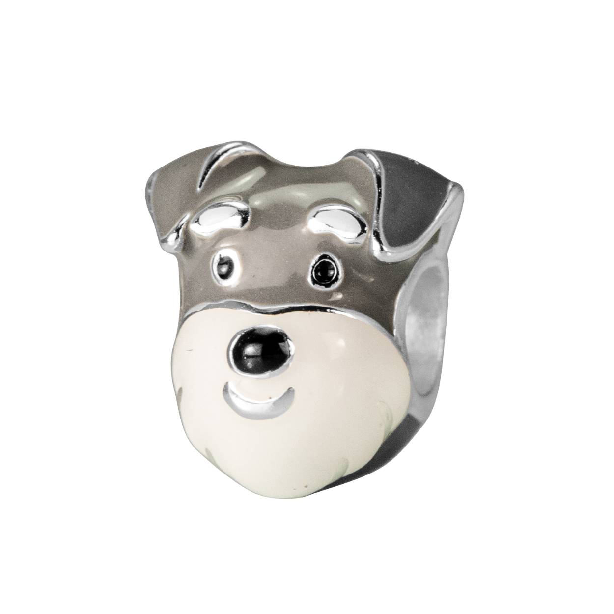 Bellini bedel hond zilver met  grijs/wit emaille