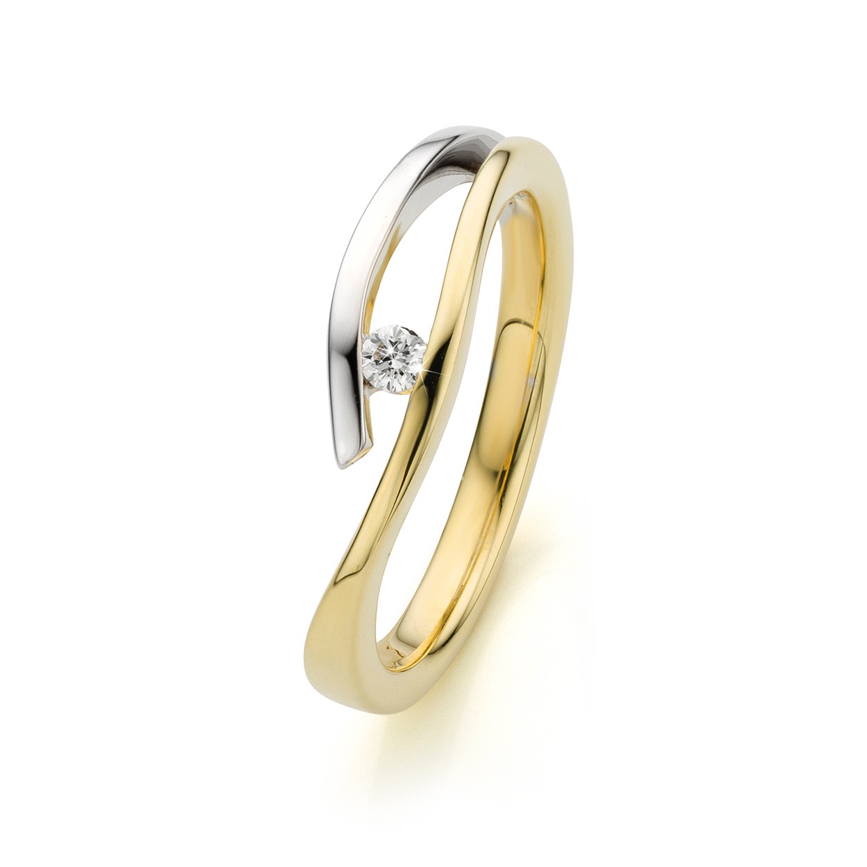 Bi color lgouden ring 0.06crt w/si  diamant van Breuning