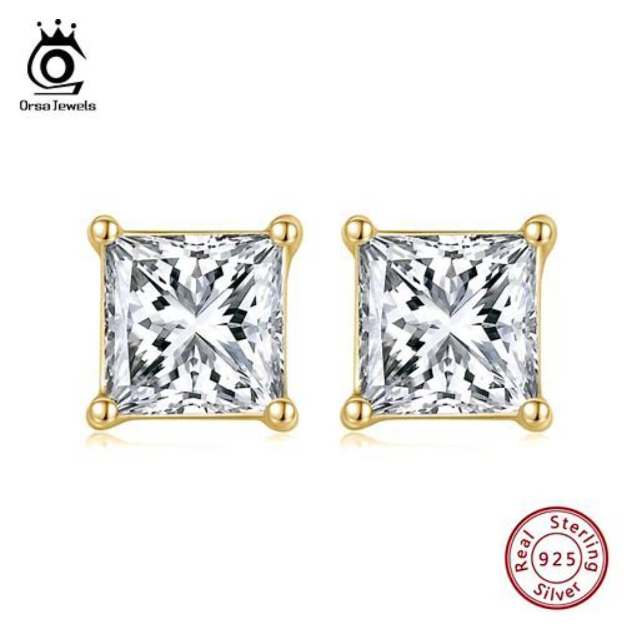 14k geelgoud oorknoppen met natuurlijke princess geslepen diamant van circa 3mm