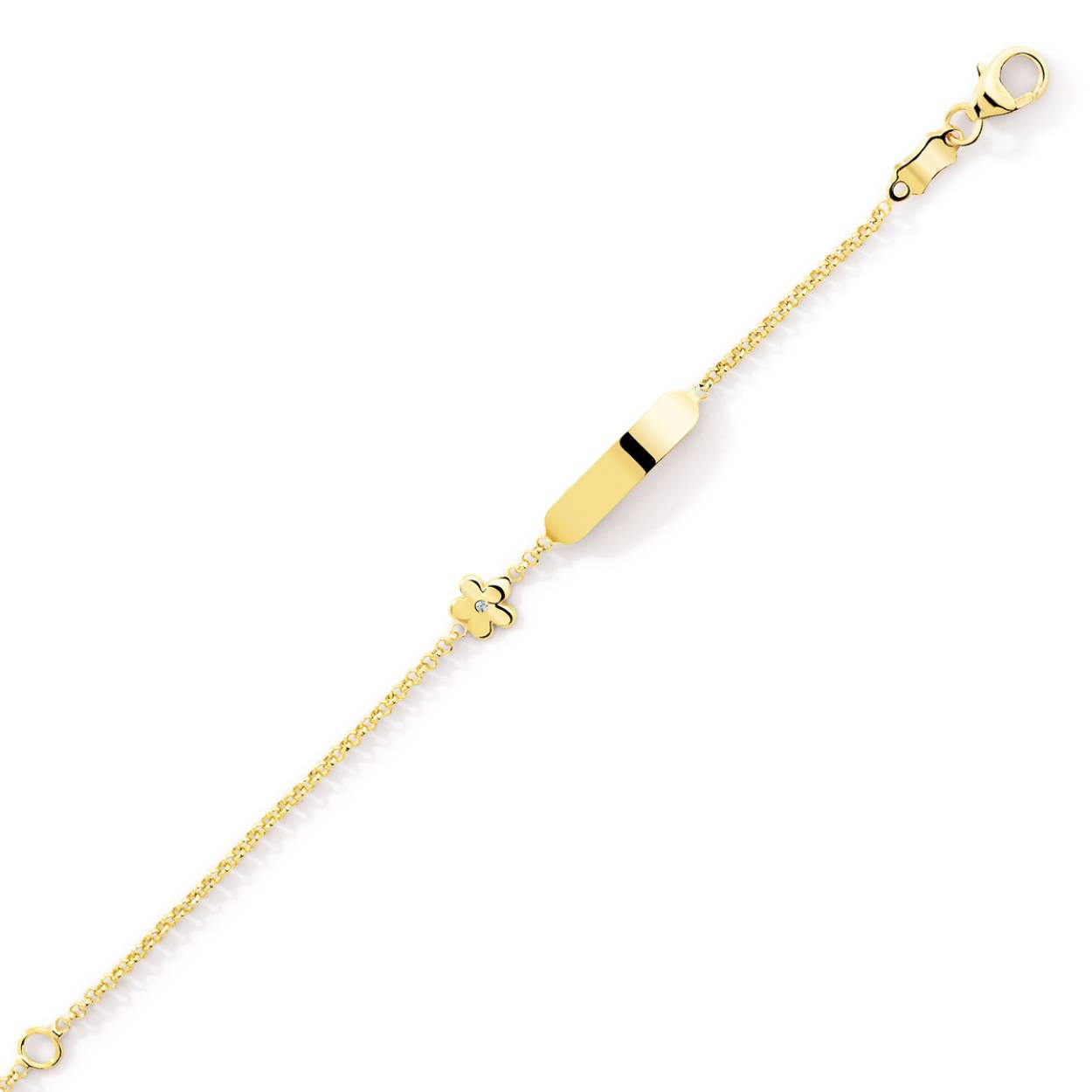 Naiomy Gold naamplaatje goud 18k met bloem en briljant
