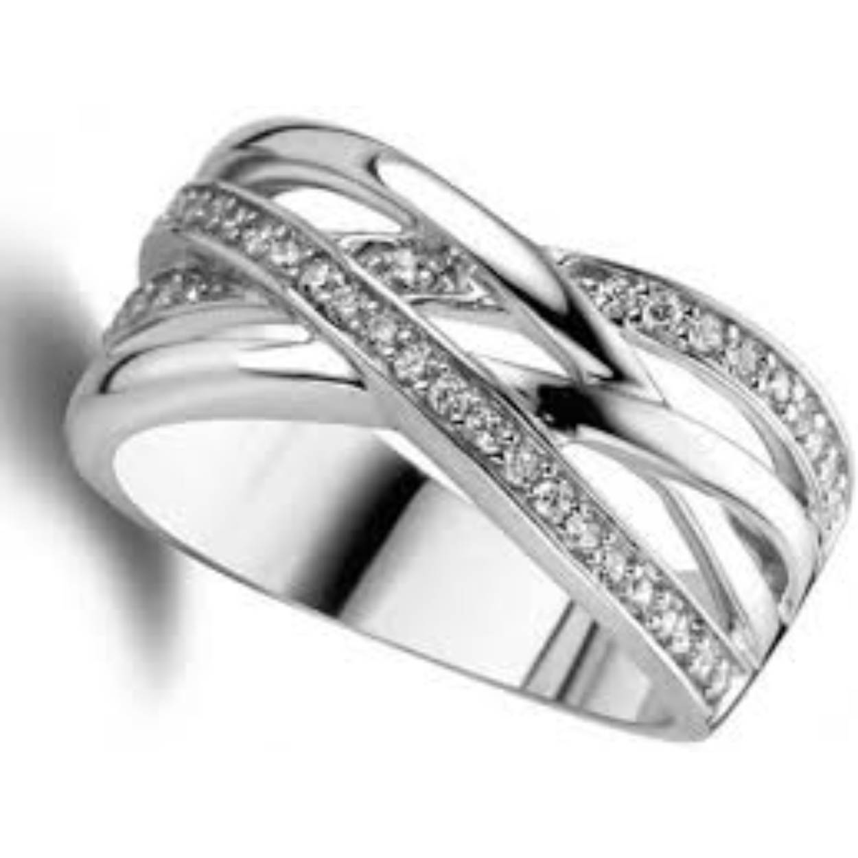 Zilver ring van Rosa di Luca banen glad en zirkonia’s maat 56