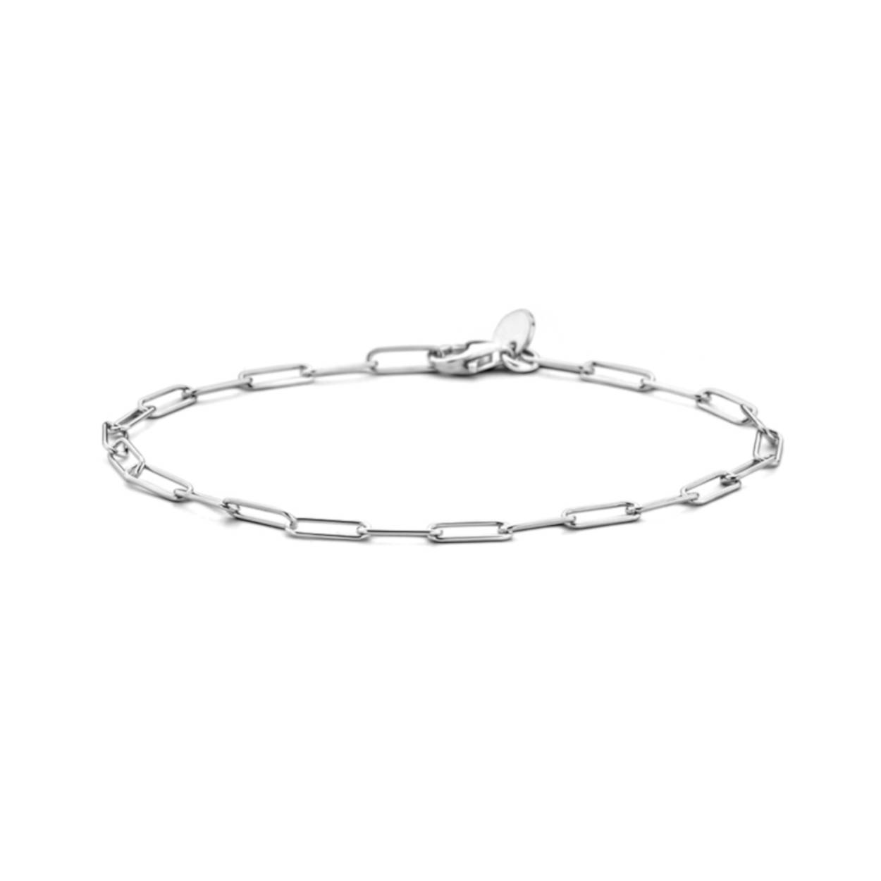 Gerhodineerd 925 zilveren armband uitgevoerd met een paperclip schakel met een breedte van 3mm. De armband heeft een stevige karabijn sluiting. Ronde buis.
