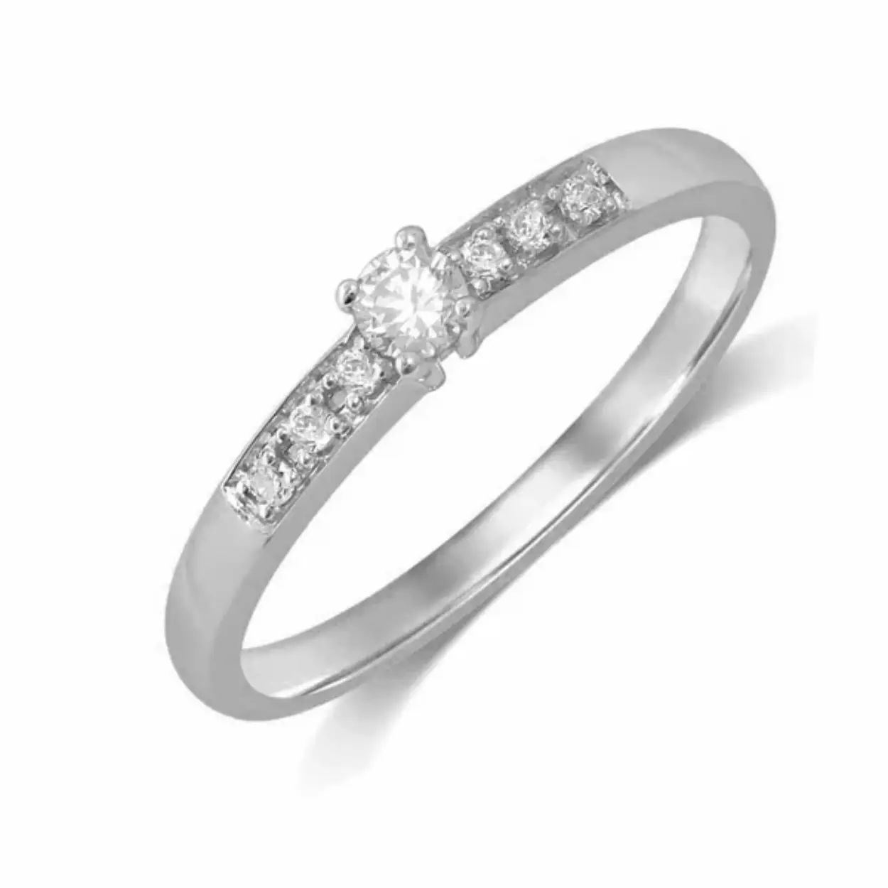 Witgoud rijring 7x diamant, middensteen groter in zetkast. GTD525w WE/SI