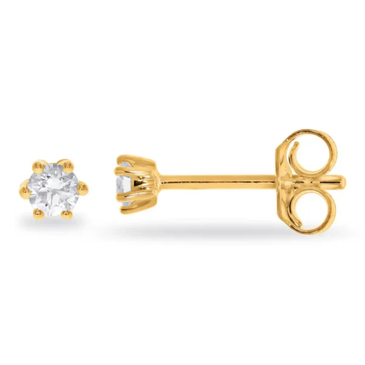 Gouden oorknoppen met diamant in 6 poot zetting