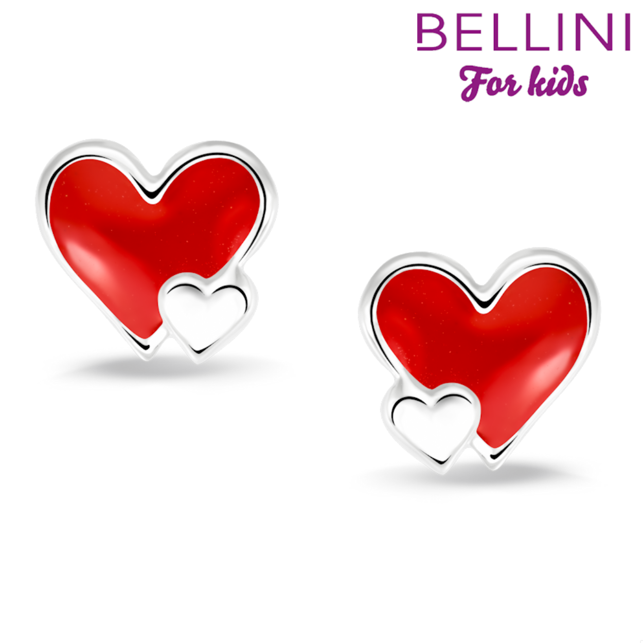 Bellini 575.019 Oorknoppen Zilver Hartje Rood