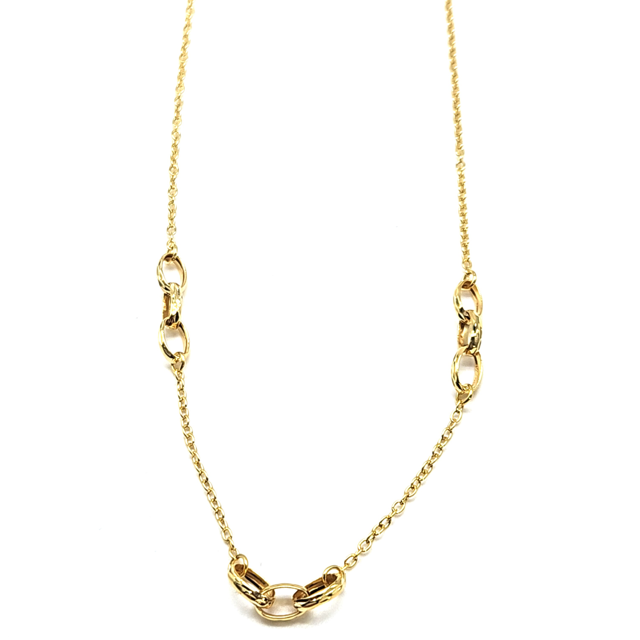 Mooie 14 karaat Gouden collier van verschillende schakels die heel mooi en unieke uitstraling geeft en zeker het waard om iedere dag te dragen!