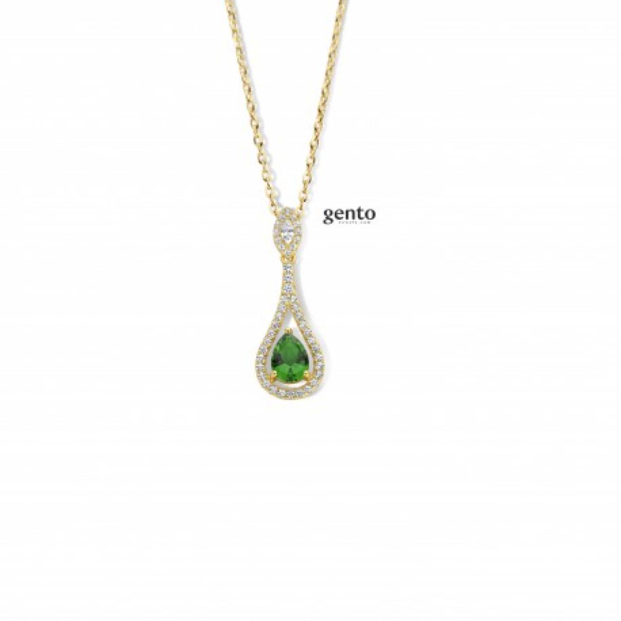 Ketting zilver gold plated zirc/groen