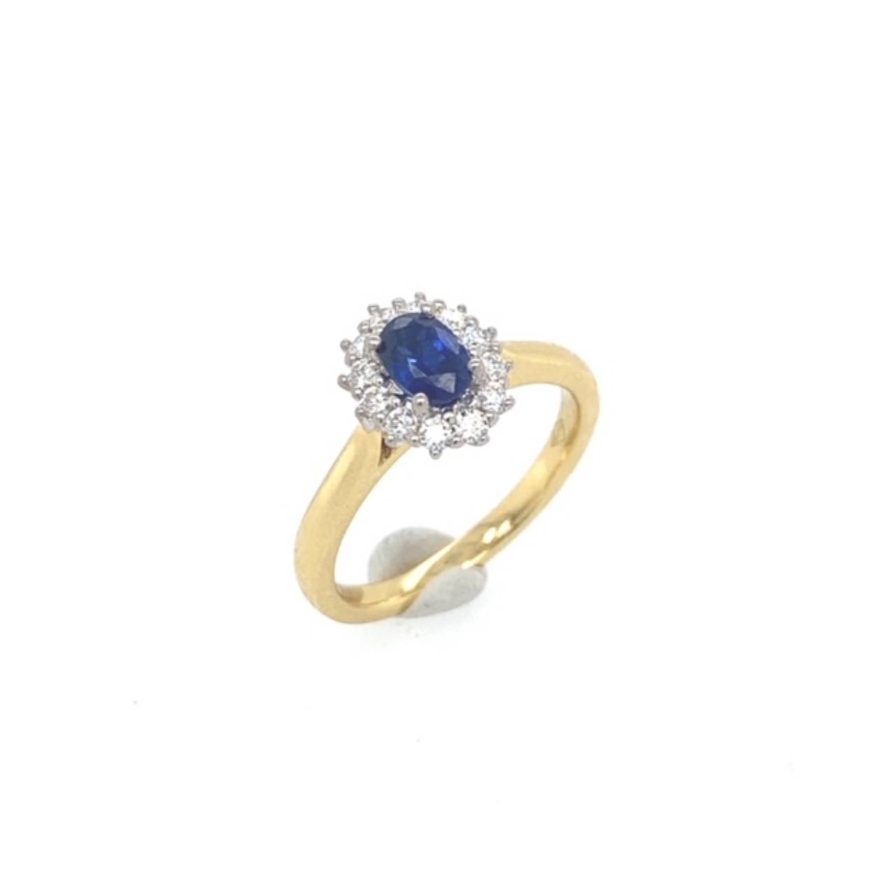 18 krt bicolor gouden ladi Di ring met saffier en briljant