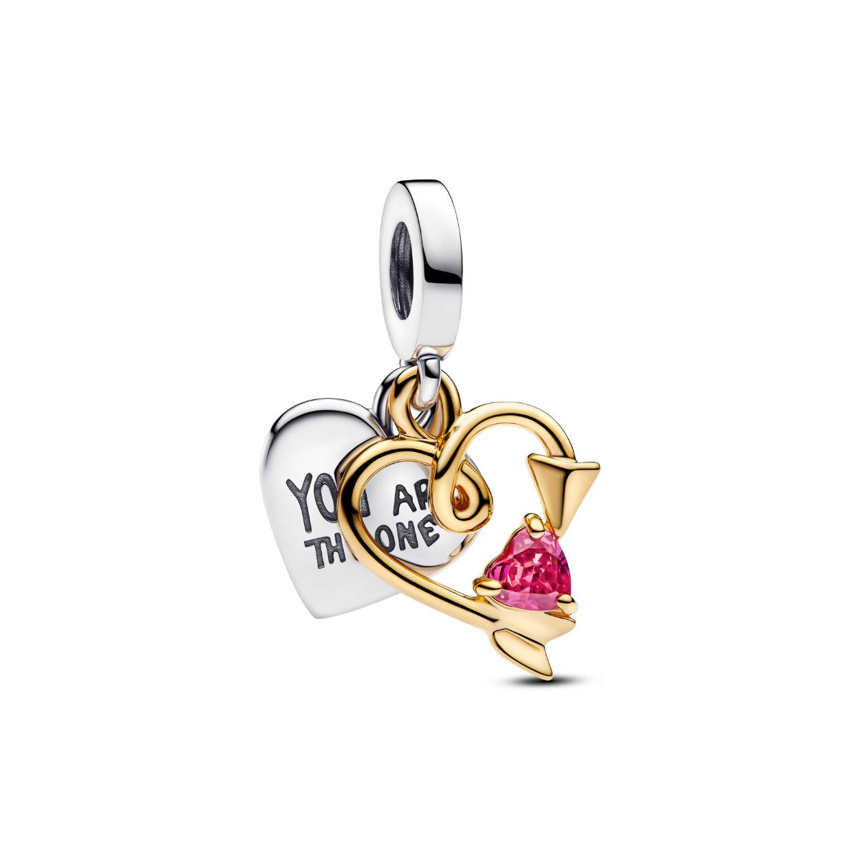 hart en pijl bedel zilver en gold-plated