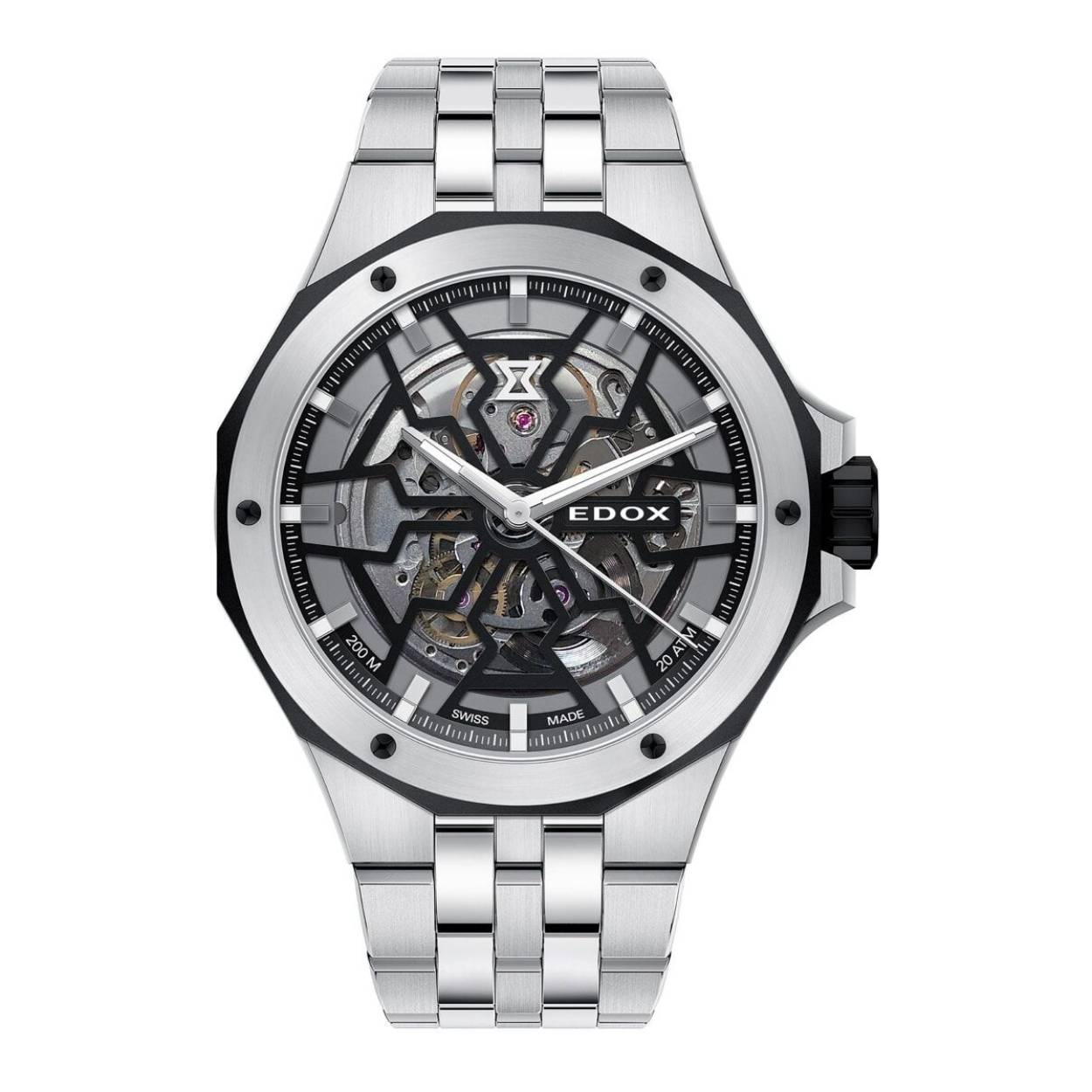 Edox herenhorloge met stalen band, Delfin Mecado skelet