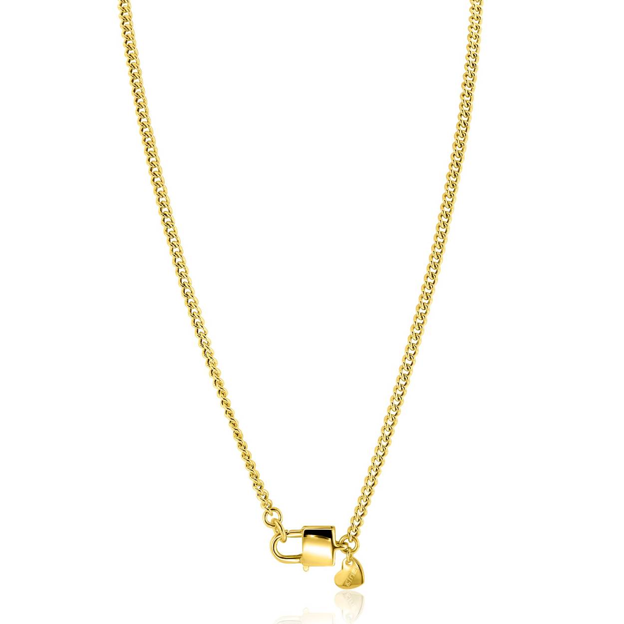 ZINZI gold plated zilveren gourmet ketting 3,8mm breed met trendy glimmend slotje als sluiting. Met herkenbaar Zinzi hartje bij de sluiting. De lengte van de ketting is 43cm. De ketting is vervaardigd van eerste gehalte zilver (925) en extra geelverguld.