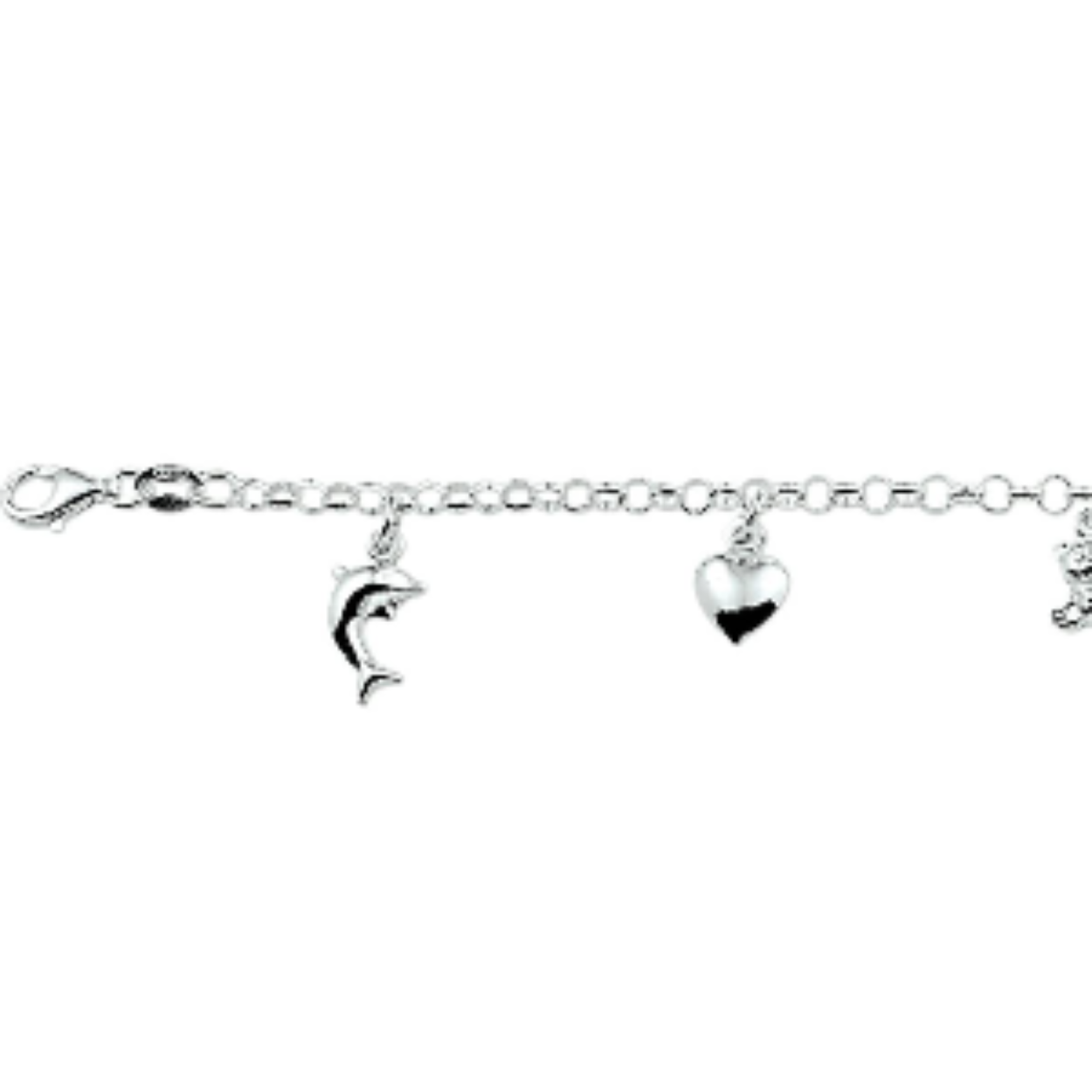 925 Sterling Zilveren Bedelarmband gerhodineerd 15cm
2x Hartje
1x Beer, Vlinder, Dolfijn