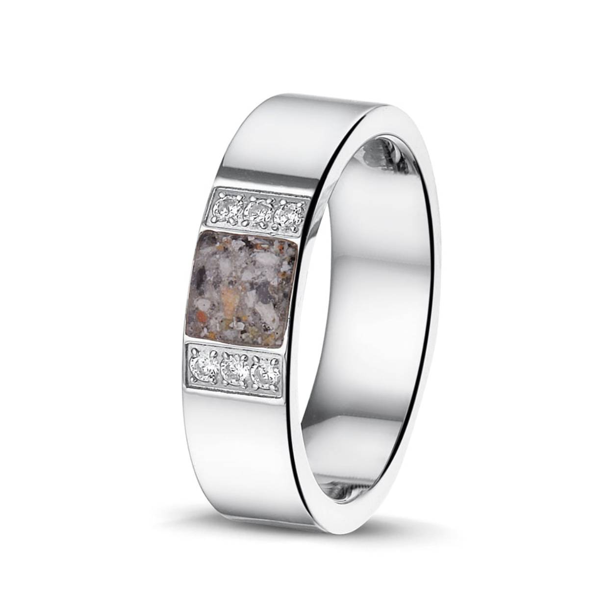 stalen ring gezet met zirkonia. Deze ring kan gevuld worden met diverse kleuren hars