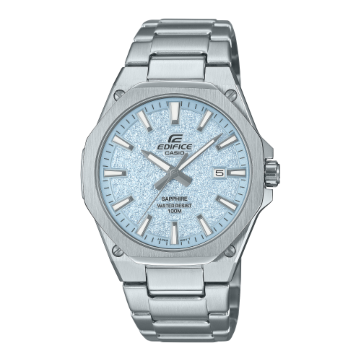 Casio Edifice, lichtblauwe wijzerplaat, saffierglas, 10 atm waterdicht
