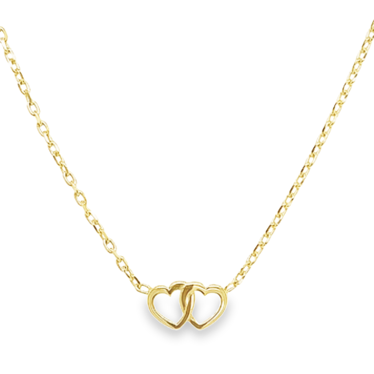 Dit 14-karaats geel gouden ankerschakel collier is onwijs leuk! Het ankercollier wordt verbonden door een dubbel hartje. Het collier is verstelbaar van 42cm tot 45cm.