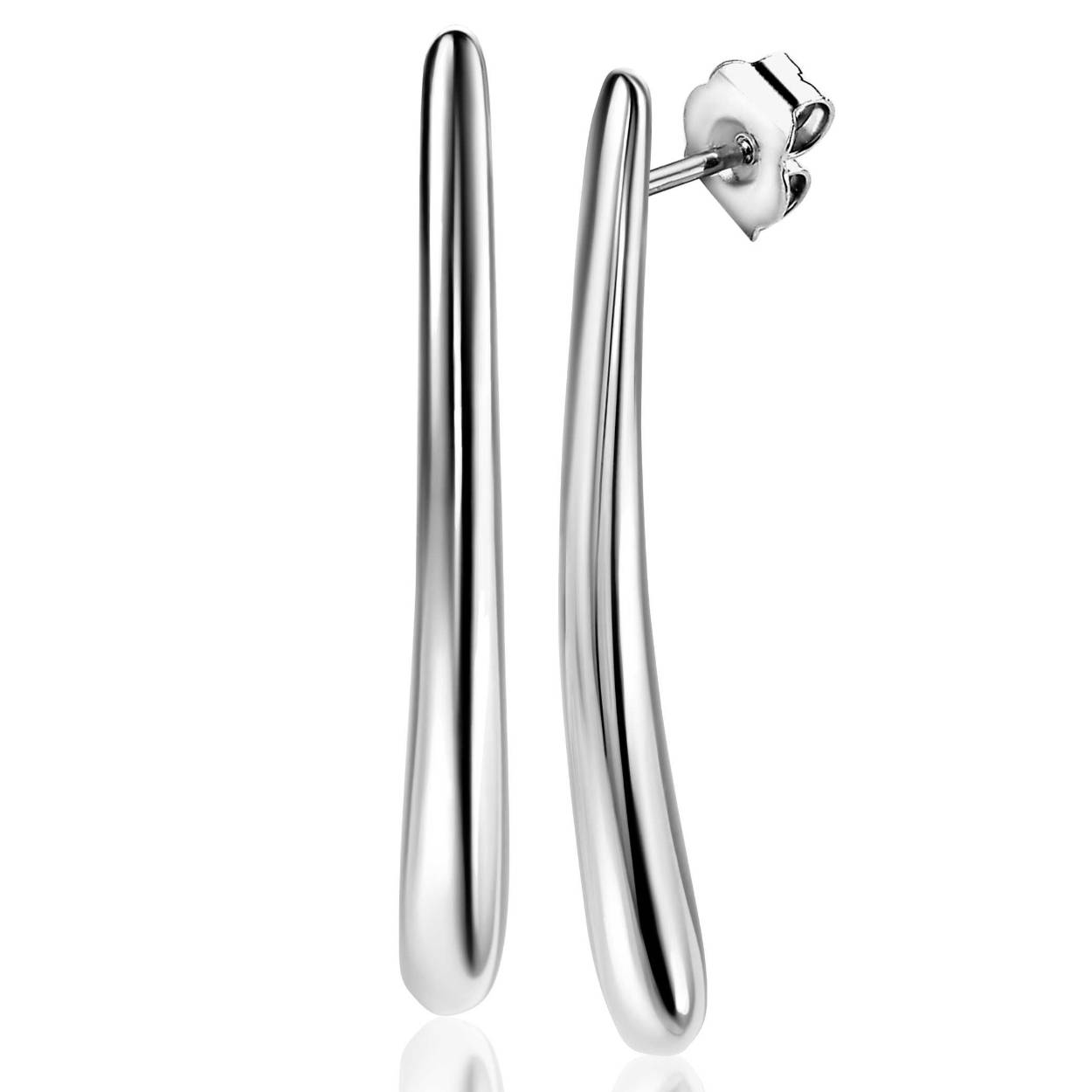 ZINZI zilveren oorstekers (49mm) in opvallende dunne langwerpige druppelvorm. De oorstekers zijn 5mm breed. Echte eyecatchers voor op het oor. Vervaardigd van eerste gehalte zilver (925) en voorzien van een extra rodiumlaag voor een langdurige glans.
