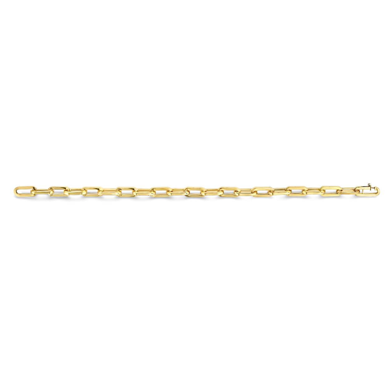 Deze elegante closed for ever schakel is gemaakt van 14 karaat geelgoud wat gevuld is met zilver. Deze armband is in verschillende lengtes verkrijgbaar.