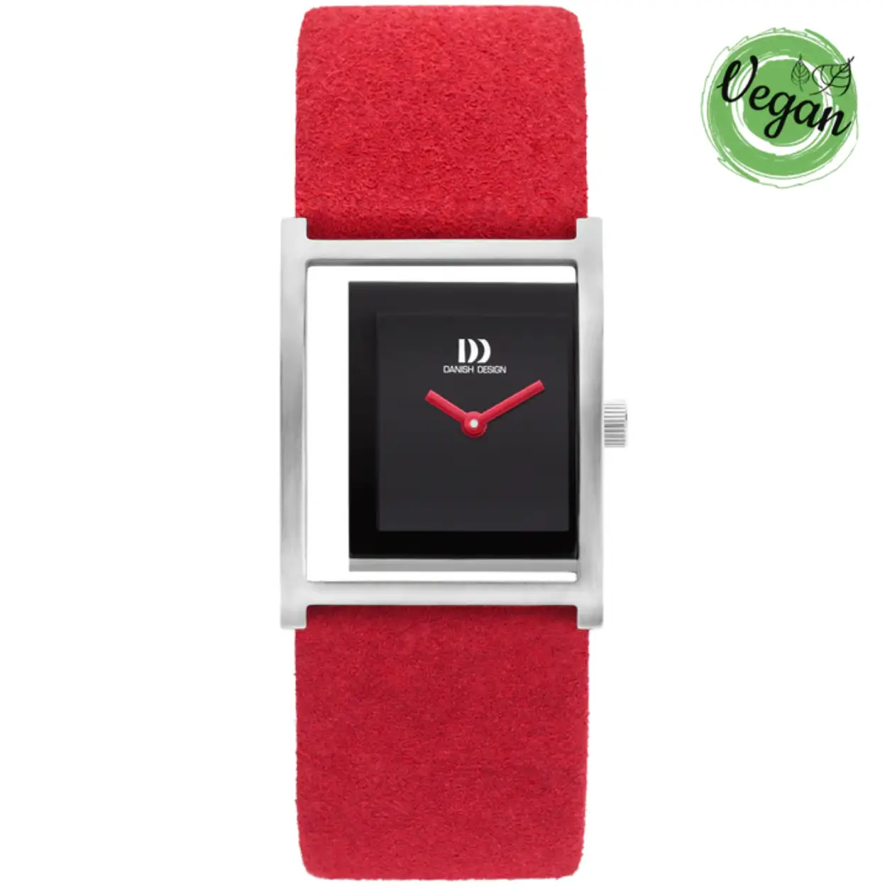 "Pico² is more ground-breaking than ever. Building on the success of the round Pico, Danish Design has come up with a standing, rectangular version, strongly reminiscent of a framed, abstract painting. Inspired by Pablo Picasso The Pico² seems to float free from the frame in the timepiece. You look right through it, as it were. Quirky, different, just like the artist Pablo Picasso who was the source of inspiration for this line of watches. In his cubist period he took everything he saw apart and playfully reassembled it. Danish Design took all the distinctive elements of the watch apart and placed them quirky and asymmetrical back in their list. Eye-catcher on the wrist and interesting topic of conversation in one. The design dial of the Pico² Red is classic black. The minimalist design contributes to the sleek design. The frame of this stylish miniature painting is shiny silver. The comfortable microfibre watch strap is soft and cuddly like suede, yet completely vegan! The band is fiery red, a flaming accent in any outfit. The buckle colours with the case."
