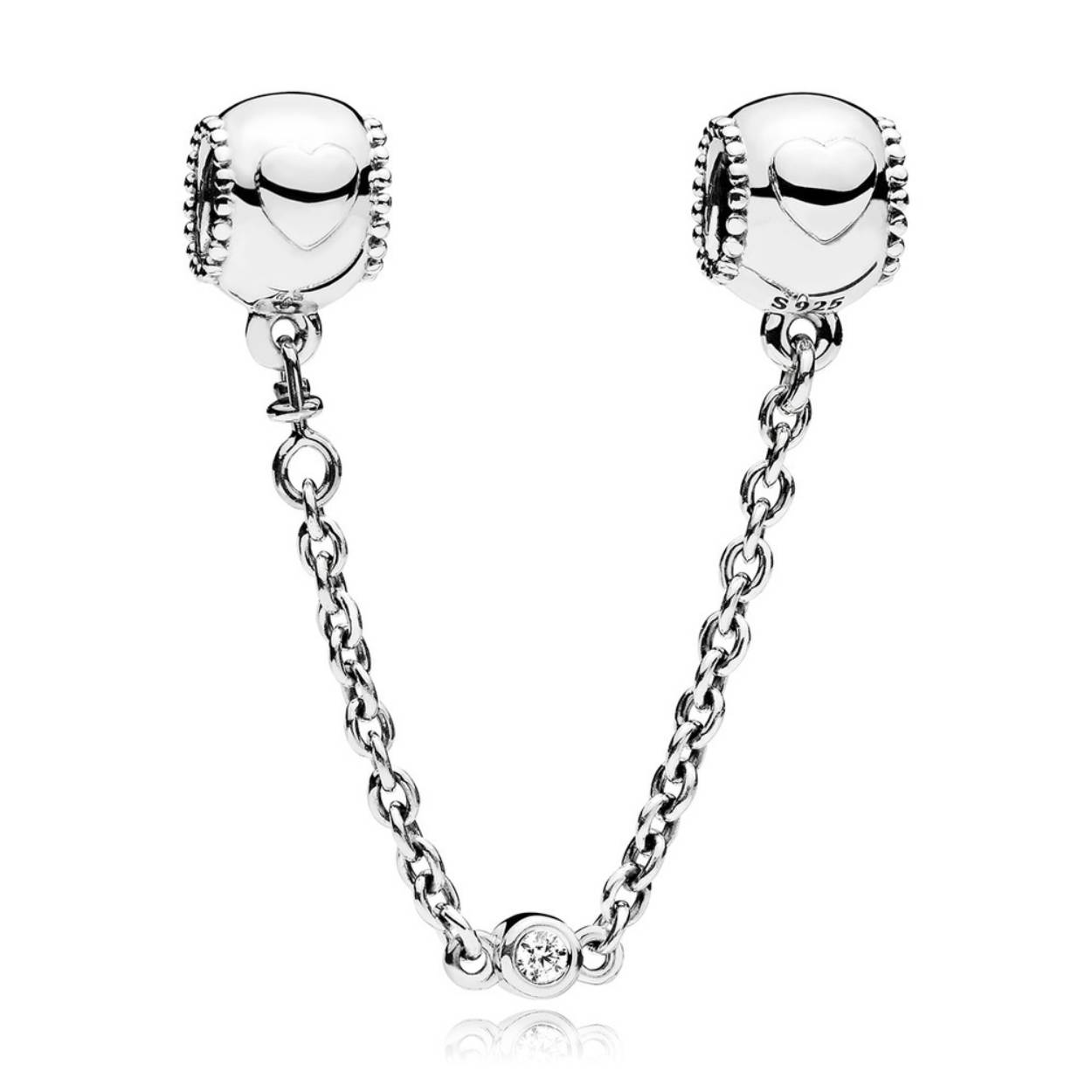Pandora - Hearts silver safety chain with clear cubic zirconia - 796457CZ