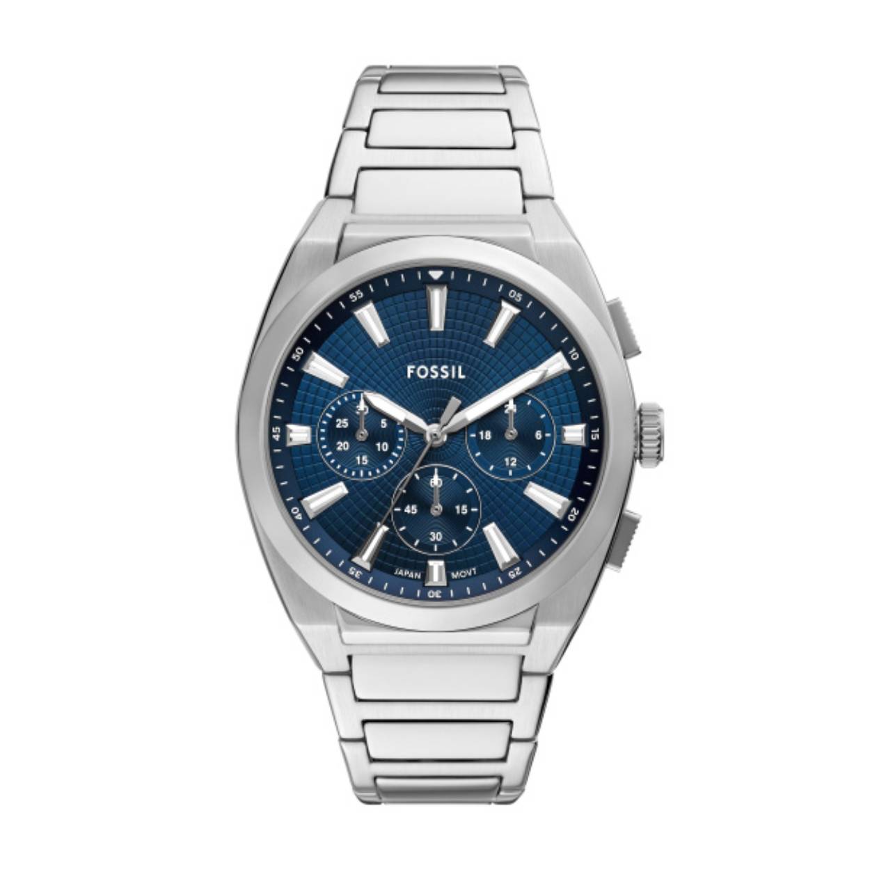 Stalen fossil horloge met blauwe plaat 