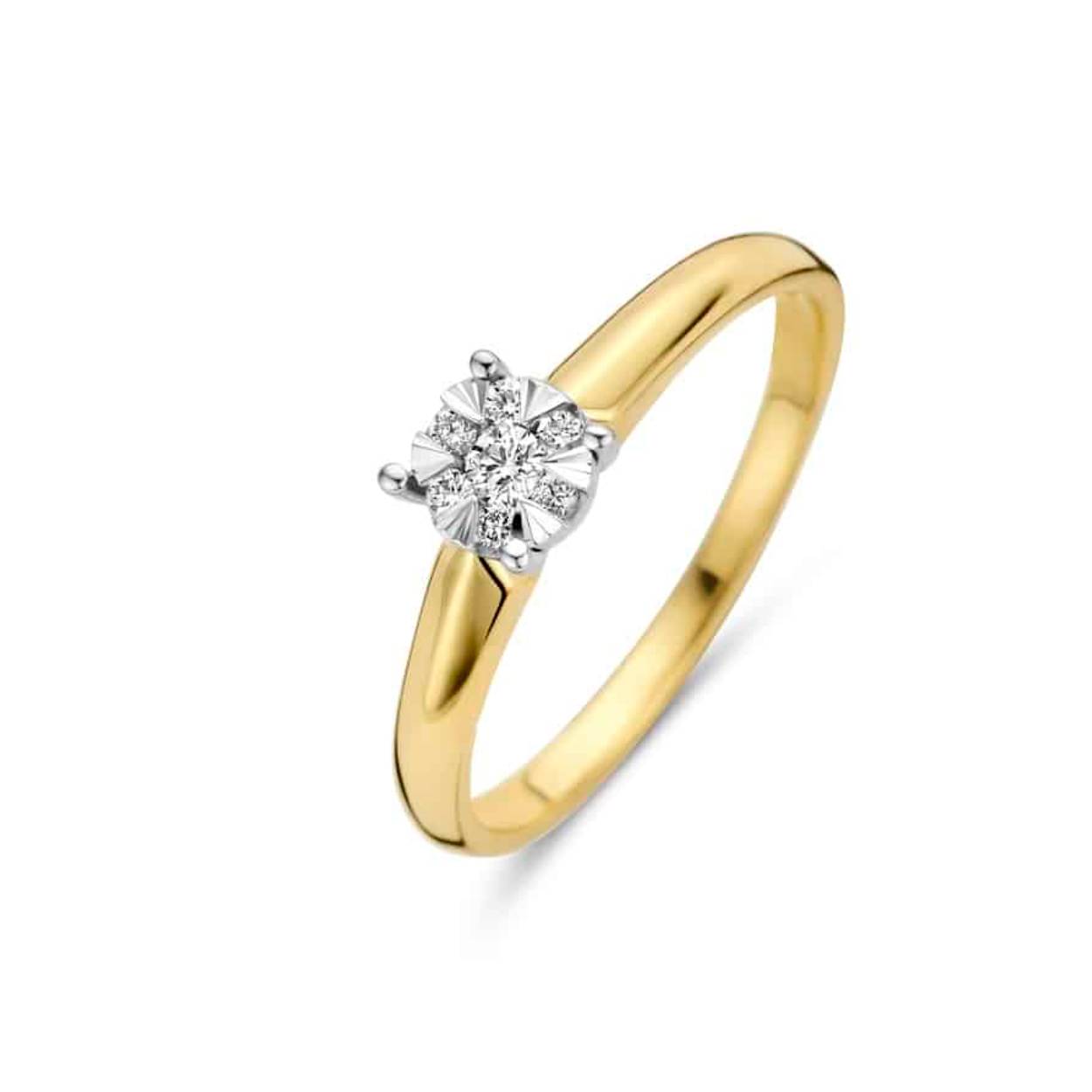 1 14 krt gouden ring Bernstein ring 0.10ct H-Si, solitair met ilusiezetting