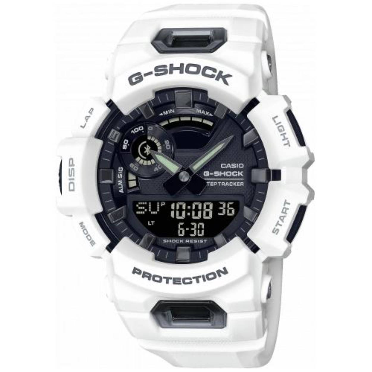 Bluetooth® Smart
Het horloge is met een energiebesparende Bluetooth®-technologie uitgerust, die met een druk op de knop energiezuinige gegevensuitwisseling biedt. Via Bluetooth® kan het horloge draadloos met de smartphone worden verbonden, waardoor diverse handige functies toegankelijk worden.

Smartphone time
Wanneer de klok is gekoppeld met het toestel, wordt de tijd automatisch ingesteld en wordt de huidige tijd dus wereldwijd.

Super-Auto LED Light
Zodra het omgevingslicht verzwakt zorgt een draai met uw pols er voor dat de display van het horloge vooral helder en kleurrijk verlicht wordt.

Schokbestendig
Een schokbestendige constructie beschermt tegen schokken en trillingen.

Stappenteller
De Step Tracker maatregelen via versnellingsmeter stappen en brengt ze op het display van het horloge.


Tweede tijdzone
Een tweede locale tijd kan ingesteld en opgeroepen worden. Ideaal als u b.v. vaak overzee telefoneert.

Stopwatchfunctie - 1/100 sec. - 24 uur
Met drukken op een knop precieze meting van verstreken tijd. De fractie geeft de meeteenheid aan, terwijl het tijdsymbool de maximum tijdmeting toont.

Rondegeheugen 50
Maximaal 50 items inclusief datum en rondetijd kunnen hierin worden opgeslagen voor beoordeling achteraf.

5 Timer - 1/1 Sec. - 60 Min. (Herhaling)
De count-down timer geeft een signaal door het bereiken van de ingestelde tijd. De meetcapaciteit is maximaal 60 minuten. De timer kan weer automatisch te tellen vanaf de ingestelde tijd. Vijf van deze countdown alarmen kunnen afzonderlijk worden ingesteld.

5 alarmen per dag
Het dagelijks alarm herinnert met een akoestisch signaal op de ingestelde tijd aan terugkerende gebeurtenissen. Dit model heeft 5 onafhankelijke alarmen als flexibele geheugensteuntjes voor belangrijke afspraken.
Knopgeluiden aan/uit
De knopgeluiden kunnen met de modusknop naar wens worden uitgeschakeld. Na uitschakeling hoort u geen pieptoon meer wanneer u van de ene functie naar de andere schakelt. Ingestelde alarmen of countdowntimers zijn na uitschakeling van de knopgeluiden nog wel actief.
Wijzer beweeg functie

Met een druk op de knop kunt u de wijzers bewegen en dit geeft u de mogelijkheid om functies zoals topwatch of datum vrij te kunnen bekijken.
Phone Finder
Smartphone kwijt? Eén druk op de knop op het horloge is voldoende: de smartphone geeft een alarmsignaal.

Weergave van binnenkomende oproepen
Zodra je een oproep op je smartphone ontvangt, verschijnen de aanwijzingen op het display van je horloge

Automatische kalender
Als de automatische kalender eenmaal is ingesteld, wordt altijd de juiste datum weergegeven.

12/24-uurs tijdweergave
De tijd kan in 12-uurs of 24-uurs formaat worden getoond.

Mineraalglas
Het geharde mineraalglas zorgt ervoor dat het horlogeglas niet snel beschadigd.

Kunststof Kast
De hars behuizing is de ideale gezelschap voor elke dag. Het is duurzaam, lichtgewicht en relatief ongevoelig voor kou, hitte of andere externe invloeden.

Resin bestaat uit kunsthars en is dankzij de extreme houdbaarheid en flexibiliteit het ideale materiaal voor armbanden.

De batterij kan het horloge ca. 2 jaar van stroom voorzien.

Perfect voor vrij duiken zonder scuba-uitrusting: het horloge is waterbestendig tot 20 bar (ISO 22810).

Afmetingen (H x B x D)51,3mm x 48,9mm x 16,6mm

Gewichtca. 61 g