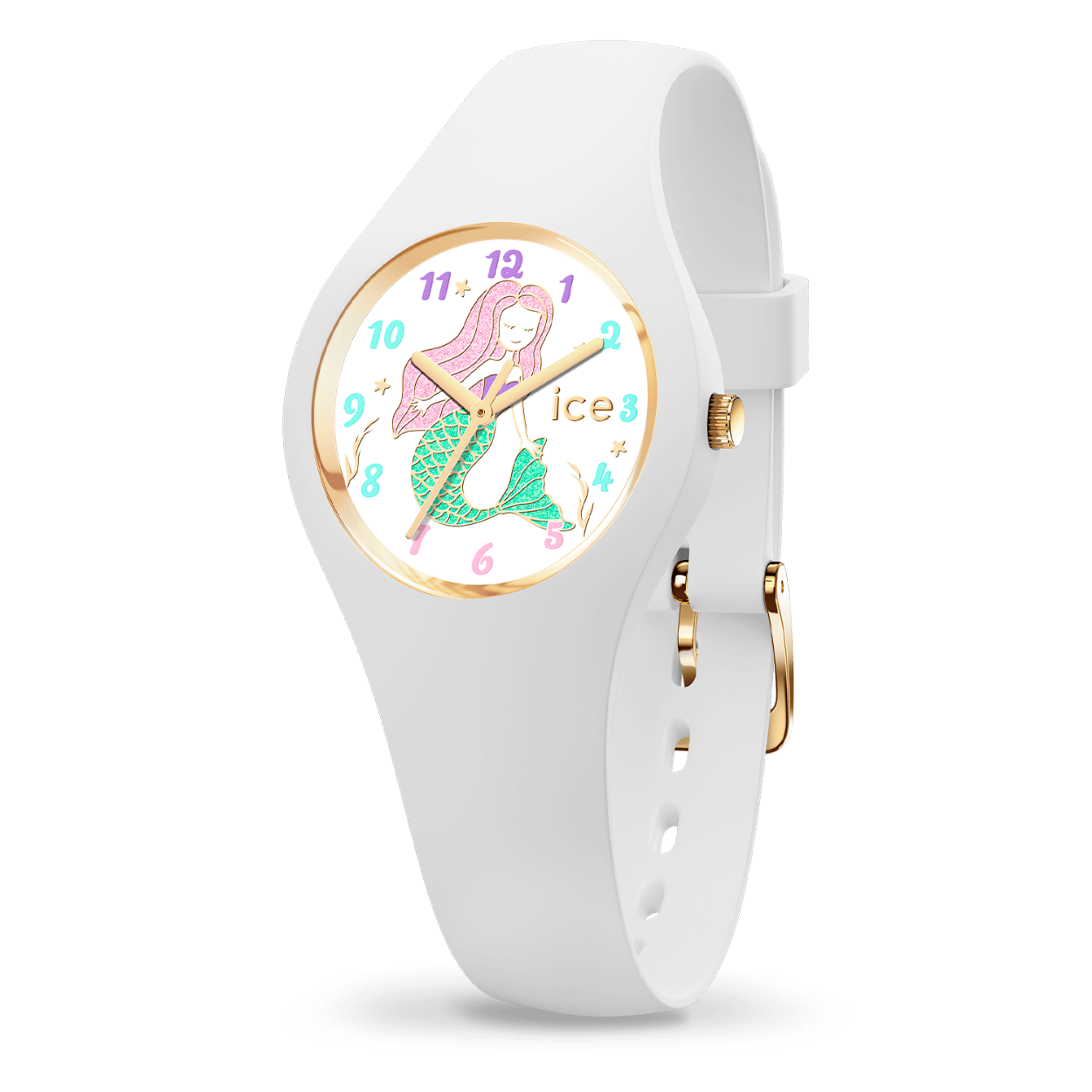 Voeg een vleugje magie toe aan jouw pols met de ICE fantasia pink mermaid. Dit kleine witte horloge, versierd met een zeemeermin en figuren, geeft je direct een blij gevoel. Klok leren kijken is met dit horloge één en al plezier.