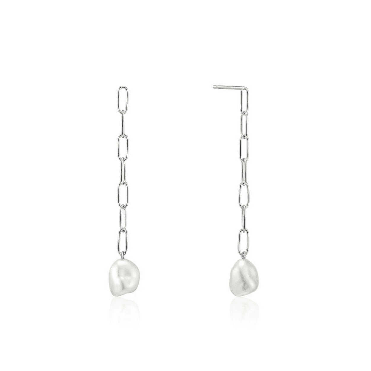 Zilveren oorstekers pearl chunky drop