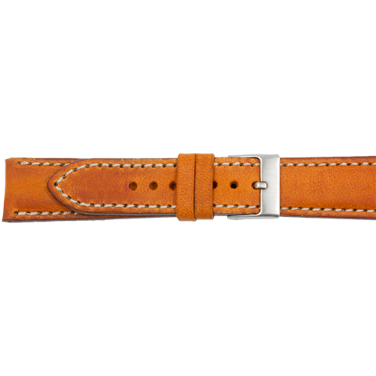 Horlogeband leder 20mm Cognac - creme stiksel