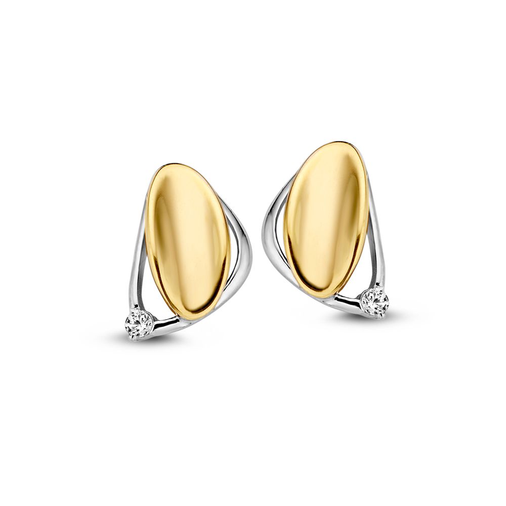 14krt bicolor oorsteker met zirkonia