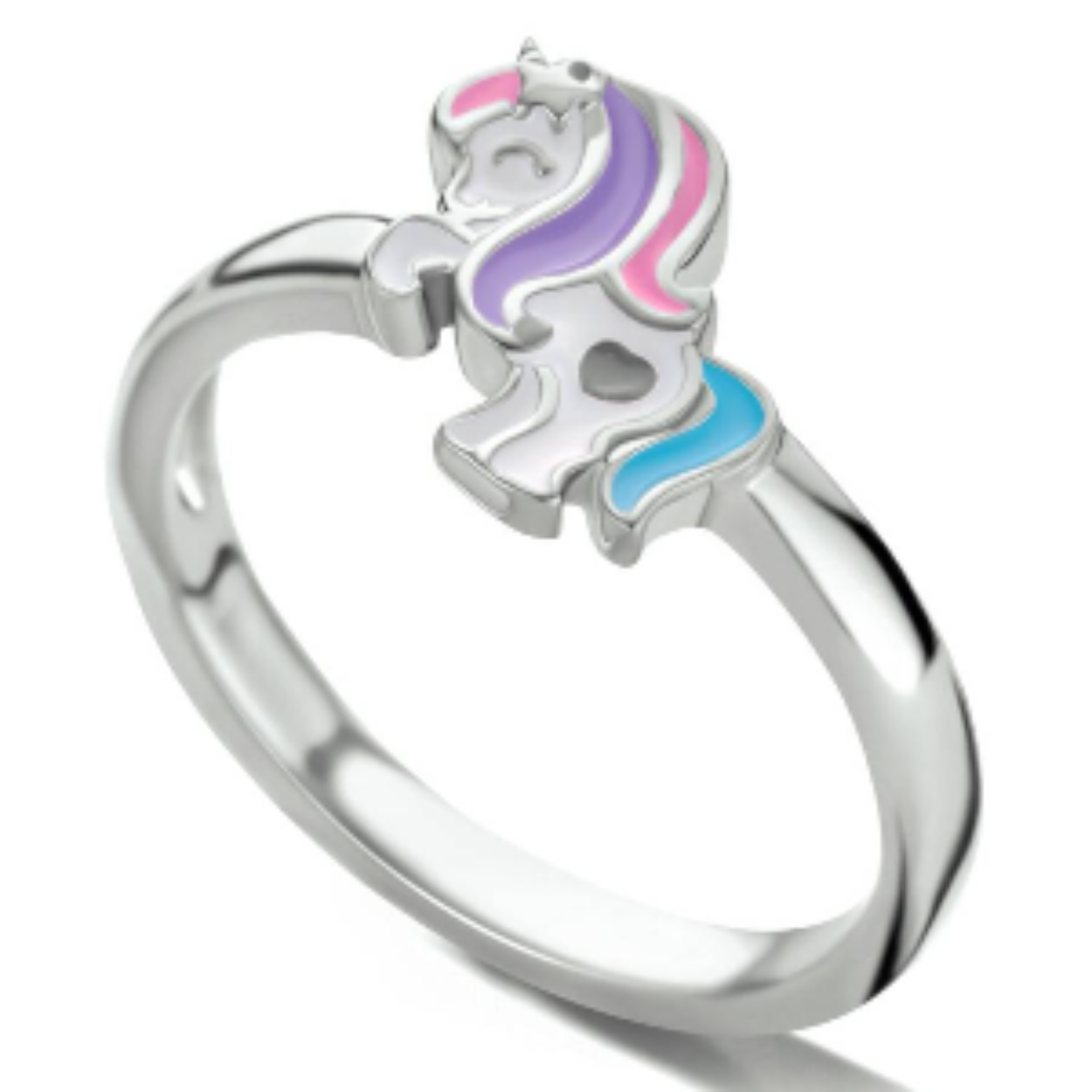 Gerhodineerd 925 zilveren ring uitgevoerd met een eenhoorn. De ring heeft een breedte van 8mm.