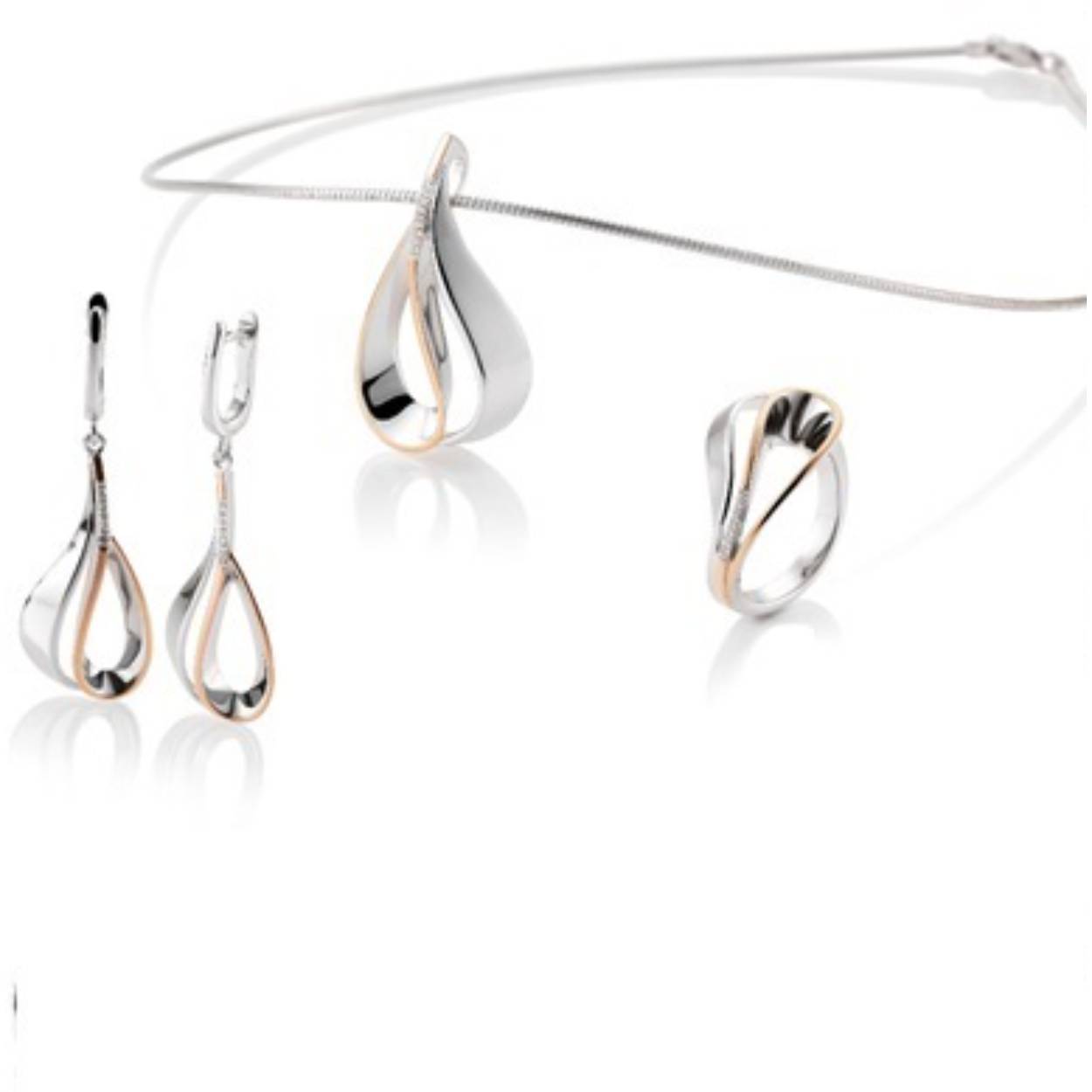 Zilveren ring, zilver/rose+ wit saffier