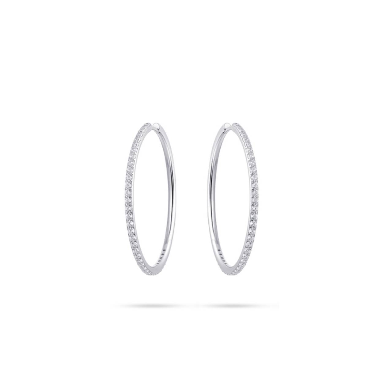 Luxe zilveren oorringen met degelijke scharniersluiting en gezet met schitterende zirkonia's, 40 x 2 mm