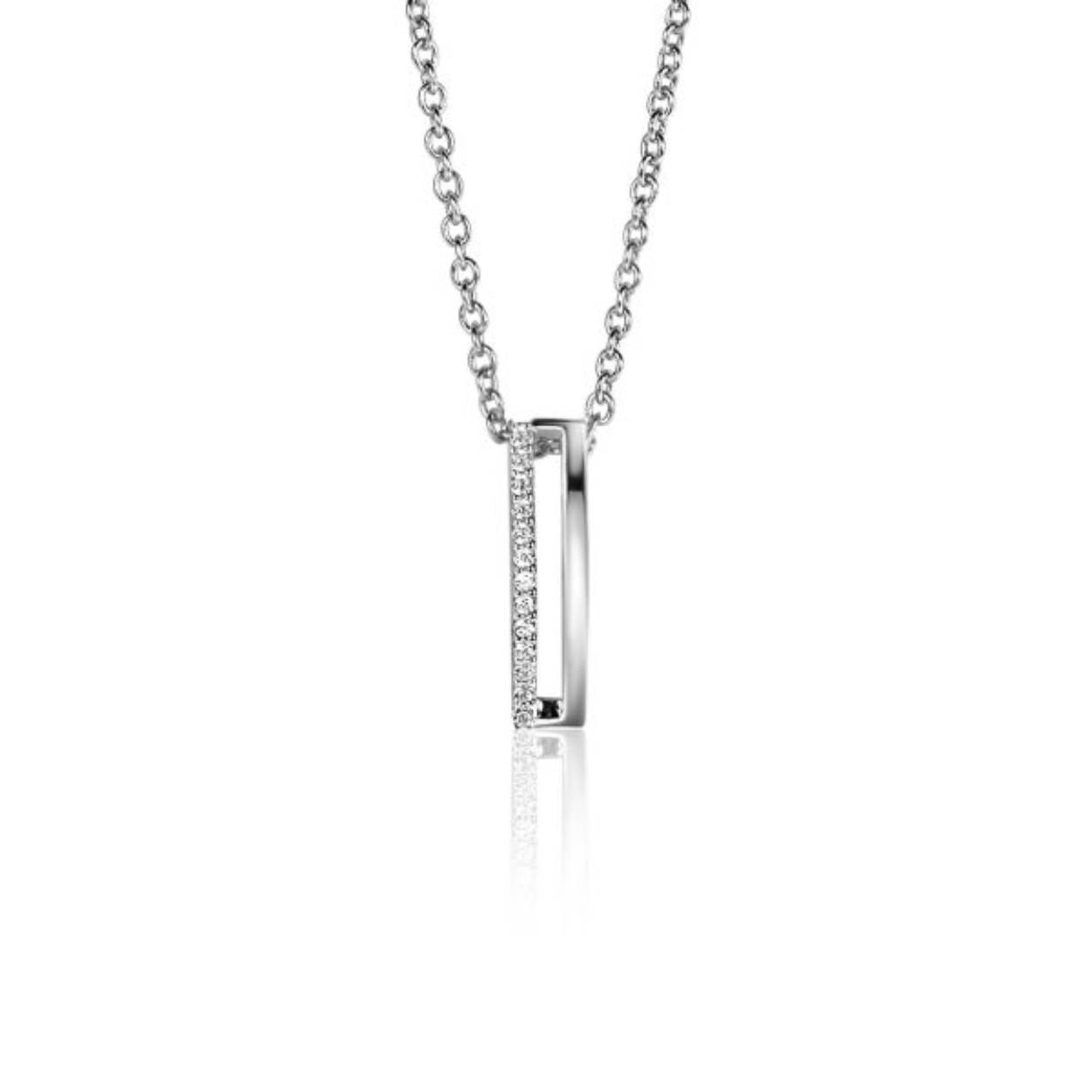 15mm ZINZI zilveren strakke hanger bezet met witte zirconia's ZIH2452 (exclusief ketting geprijsd)