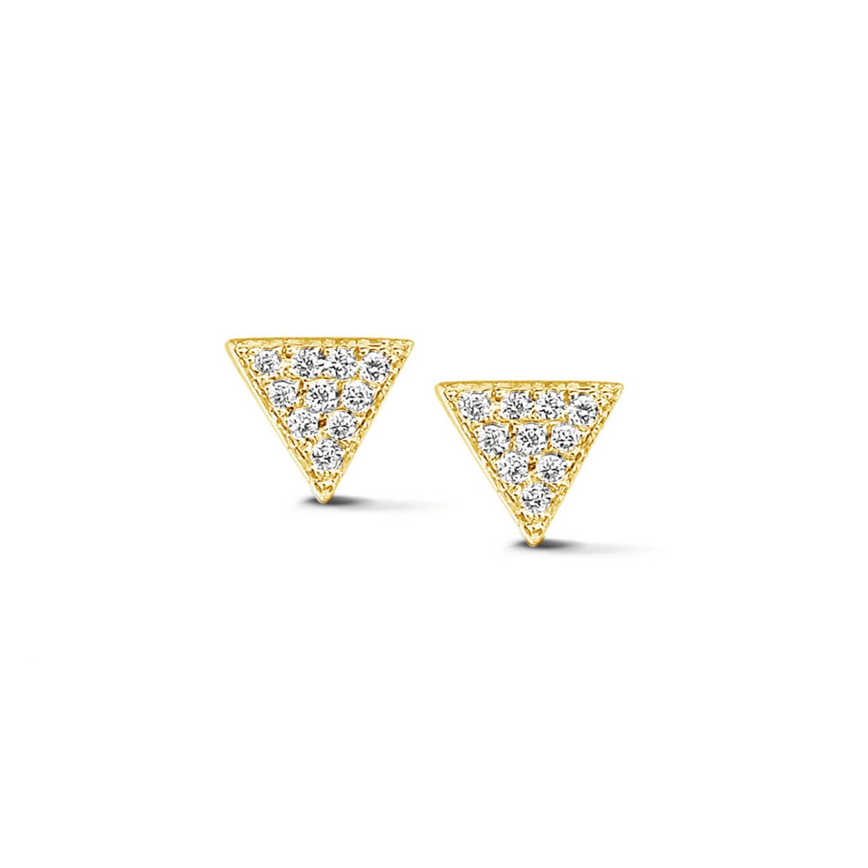 Onze driehoekige oorstekers in geelgoud met diamant zijn voorzien van 20 diamanten, wat een totaal van 0,05 karaat is, gezet in 18 karaats geelgoud.